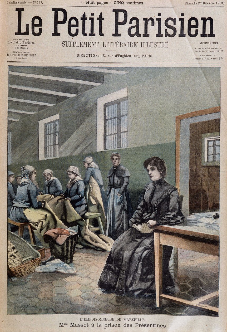 The Poisoner of Marseille: Mme massot vid presentinernas fängelse - couv. i "Le Petit Parisien"" 1903-12-27 (gravyr) av French School