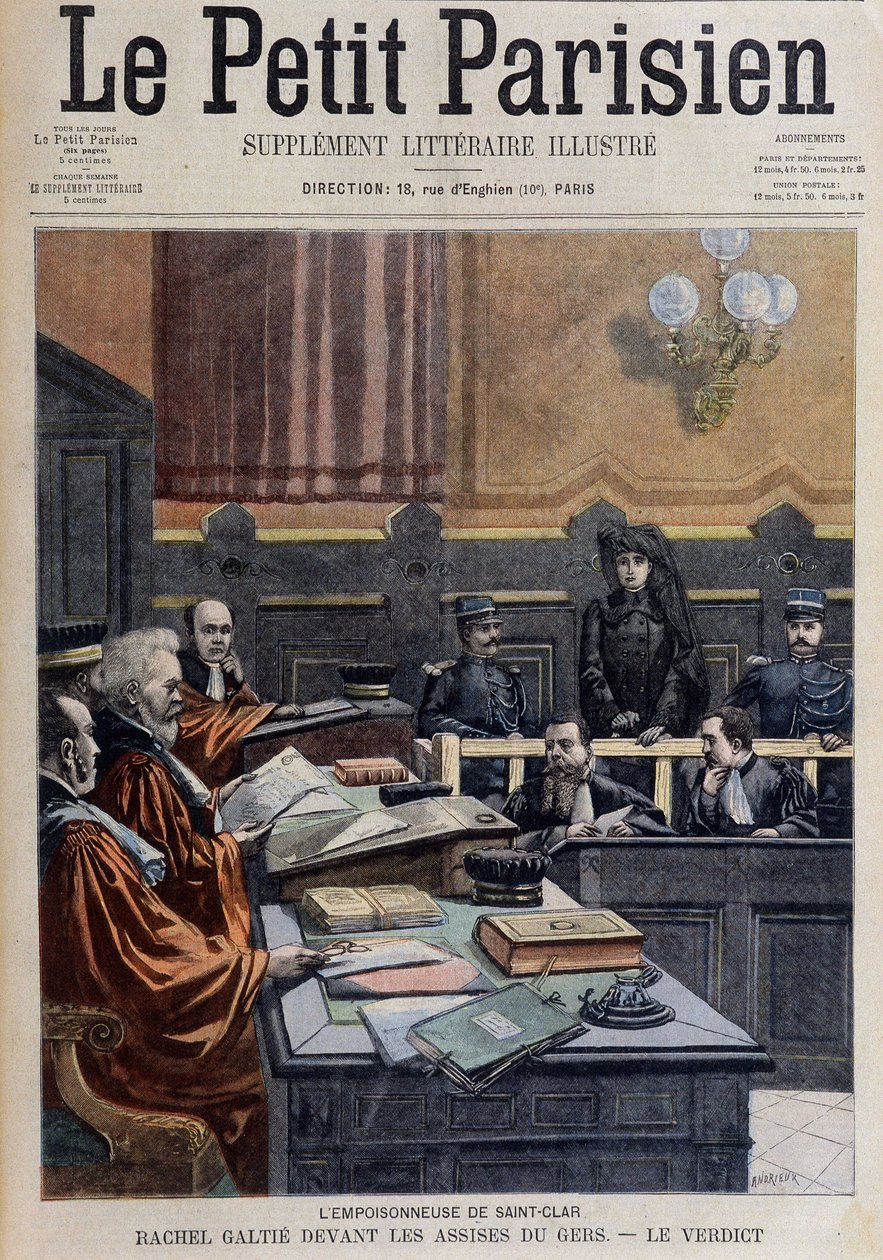 Förgiftaren från Saint-Clair: Rachel Galtié framför Gers - i "Le Petit Journal" av 13/11/1904 (gravyr) av French School