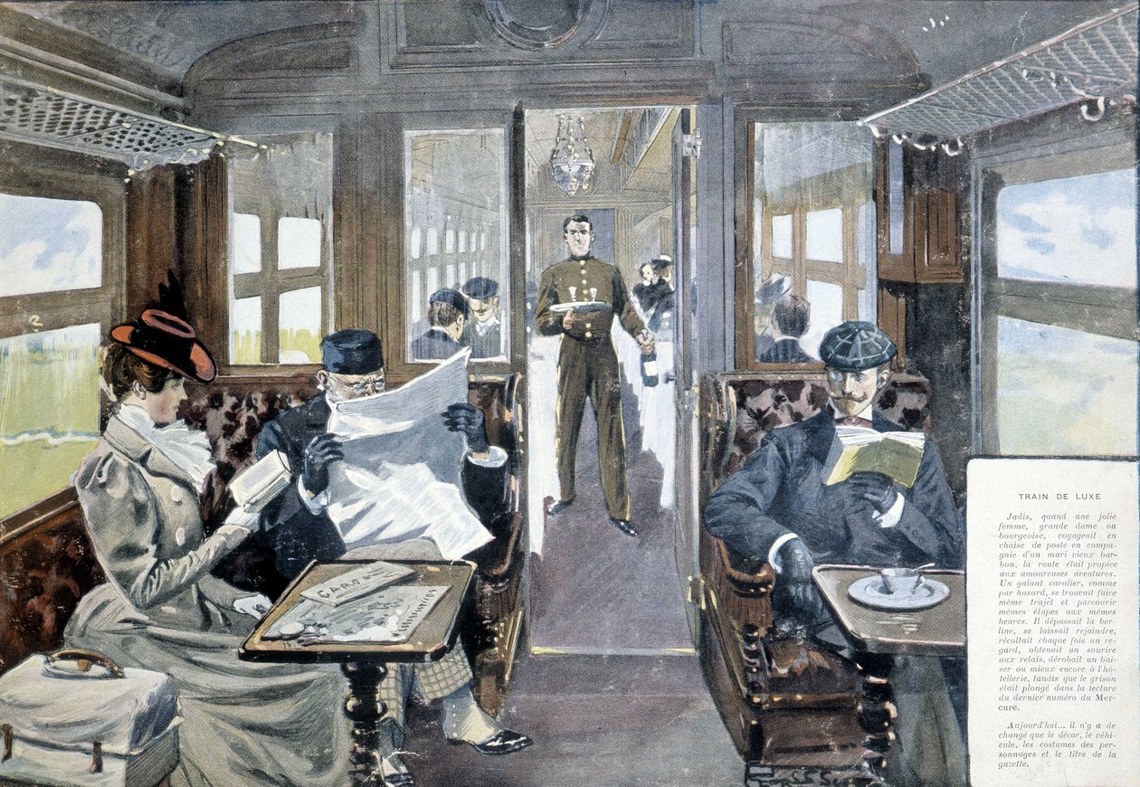 Lyxig tågrestaurangvagn, sent 1800-tal av French School
