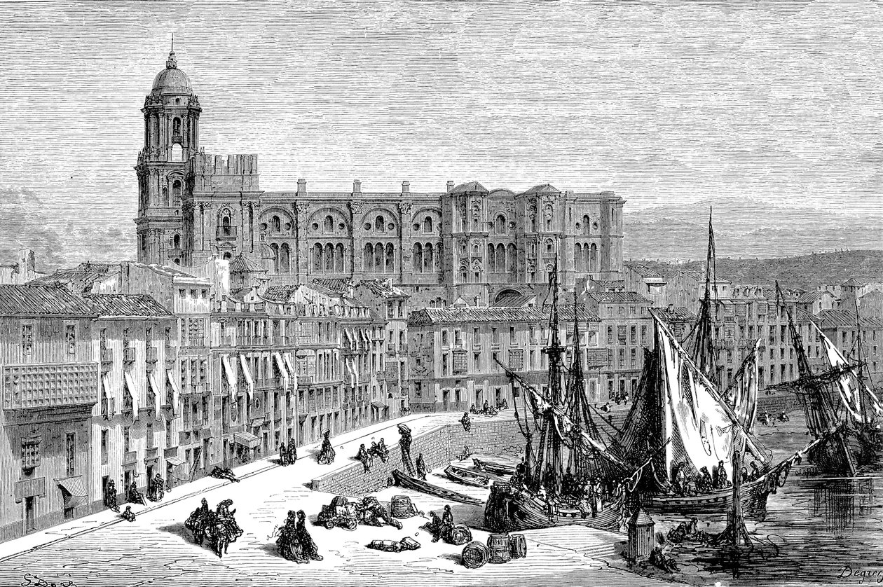 MALAGA, Spanien 1865 - Teckning av Gustave Dore 1865 av French School