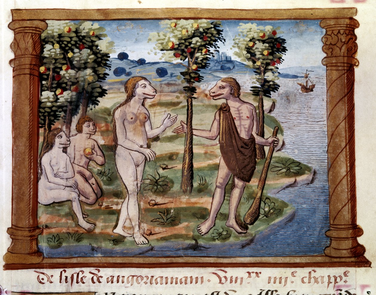 MARCO POLO: Illustration av "Marco Polos bok" Framställning av monstruösa kreatur... av French School