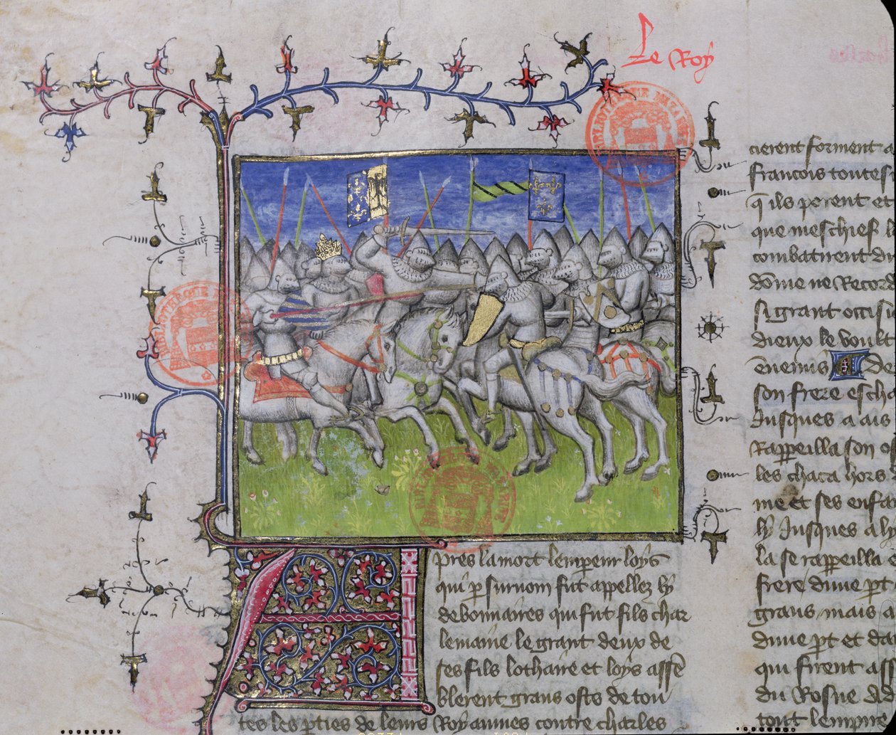 MS.2028 Strid mellan sönerna till Ludvig I den fromme (778-840), från Grandes Chroniques de France, 1375-79 av French School
