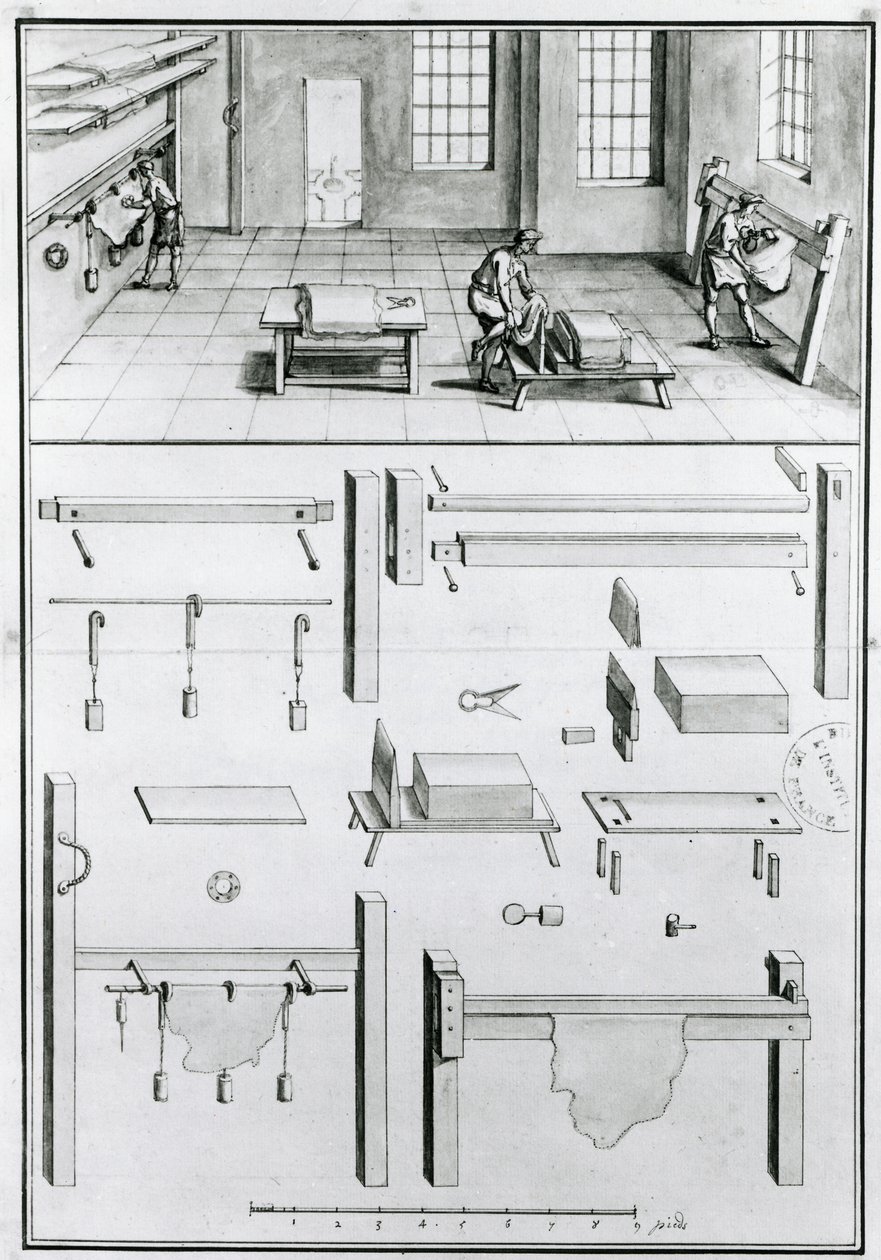 MS 1064 fol 11 Descriptions of Arts & Crafts av Denis Diderot (1713-84), publicerad ca 1770 .(b & w foto) av French School