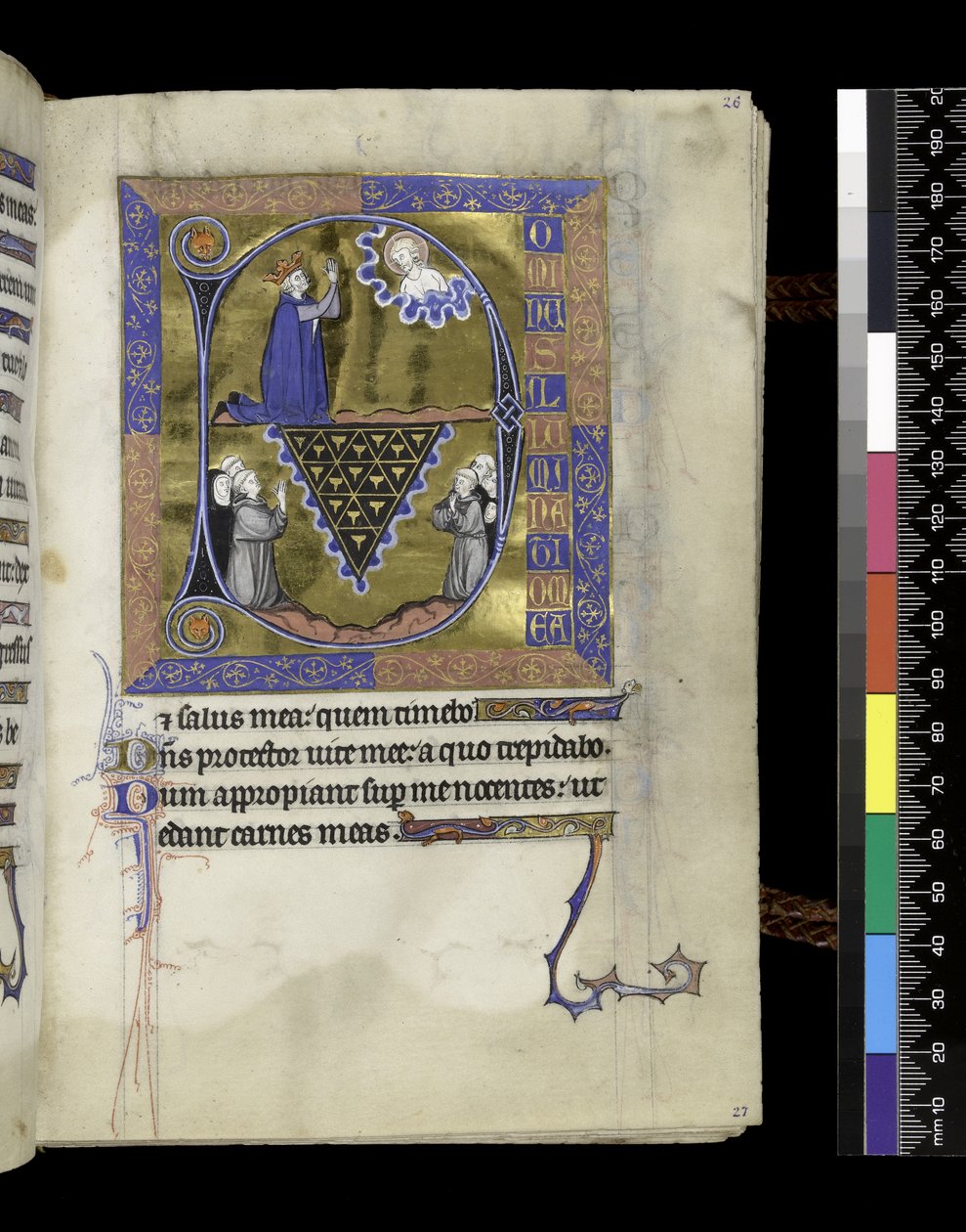 MS 300 f.26r, David ber till Gud, folio från Psalter and Hours of Isabella of France, Paris, c.1265-70 (penna & bläck och tempera på pergament) av French School