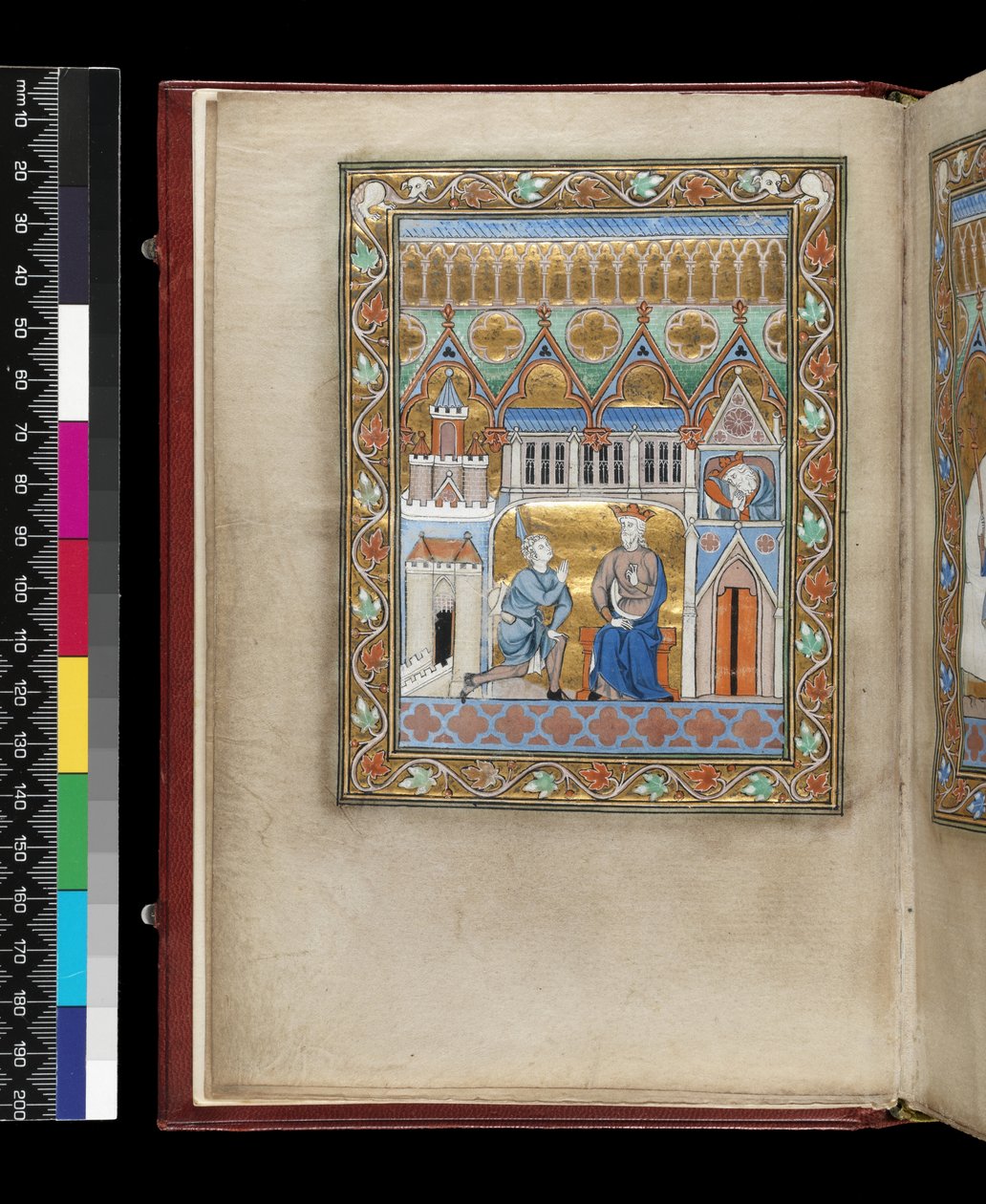 MS 300 f.IIIv, David, visad två gånger, får reda på Absaloms död, från Isabellas psalter och timmar av Frankrike, Paris, c.1265-70 (penna & bläck och tempera på pergament) av French School