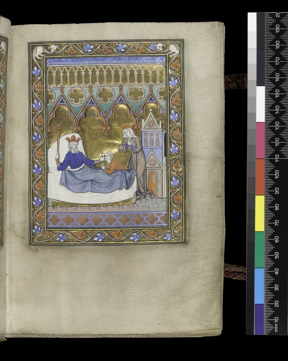 MS 300 f.IVr, folio från Psalter and Hours of Isabella of France, Paris, c.1265-70 (penna & bläck och tempera på pergament) av French School