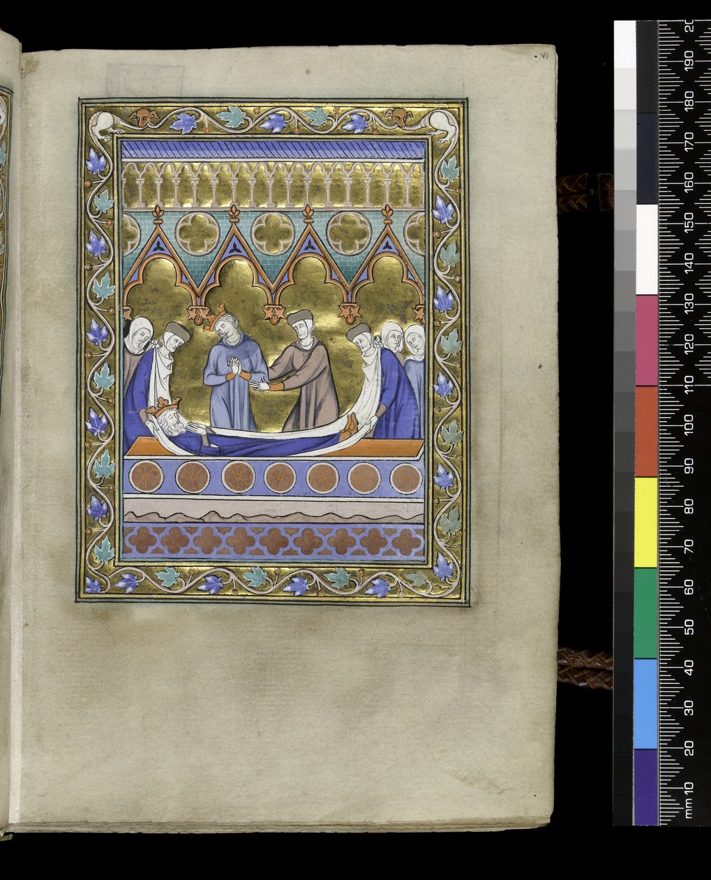 MS 300 f.VIr, Davids begravning, från Psalter and Hours of Isabella of France, Paris, c.1265-70 (penna & bläck och tempera på pergament) av French School