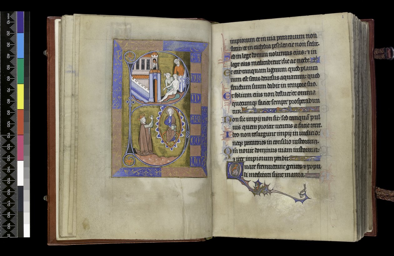 MS 300 f.XIII-1r, från Psalter and Hours of Isabella of France, Paris, c.1265-70 (penna & bläck och tempera på pergament) av French School