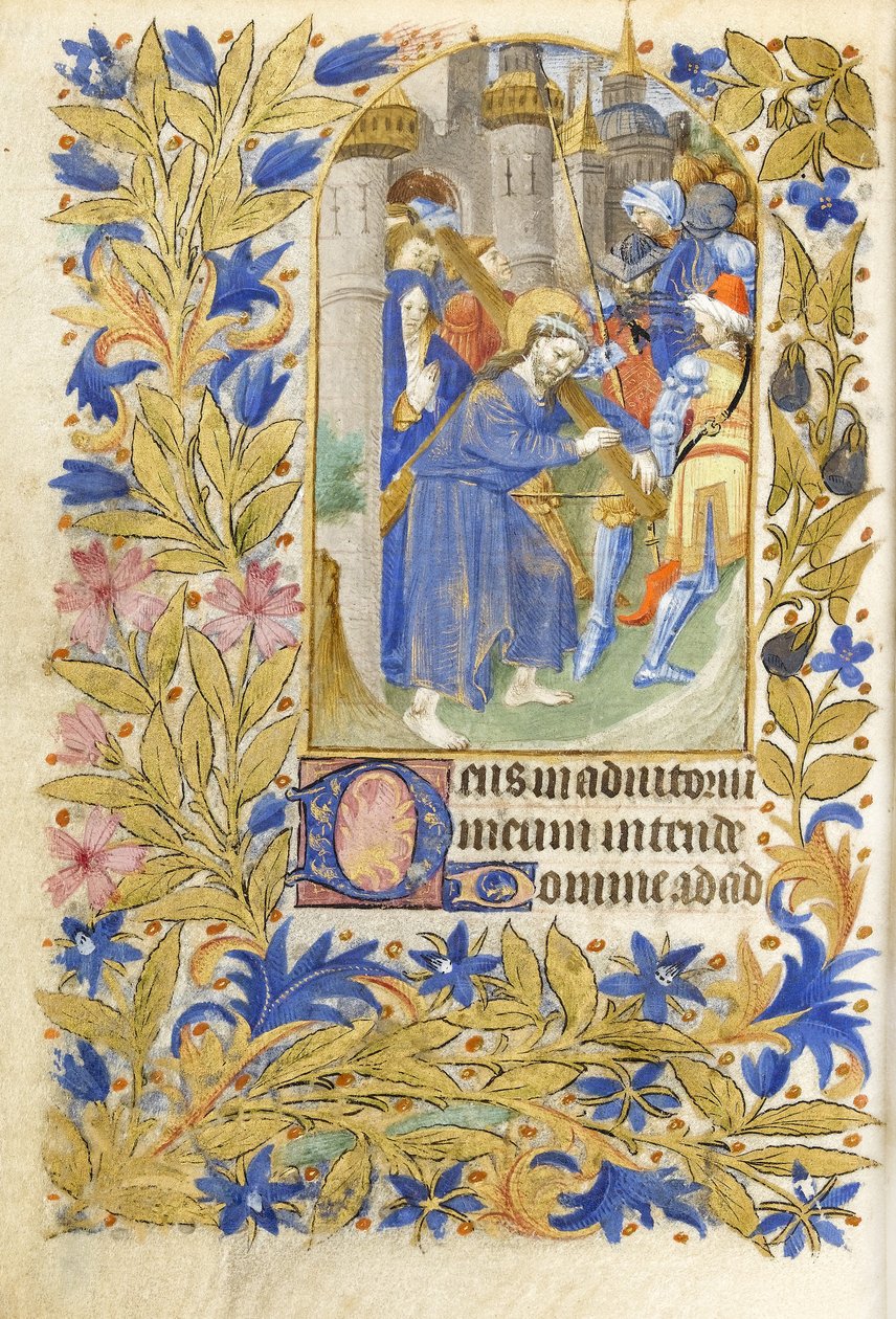 MS 39-1950 f.146v Christ Carrying the Cross, 1464 (guld, silver & färgat bläck på pergament) av French School
