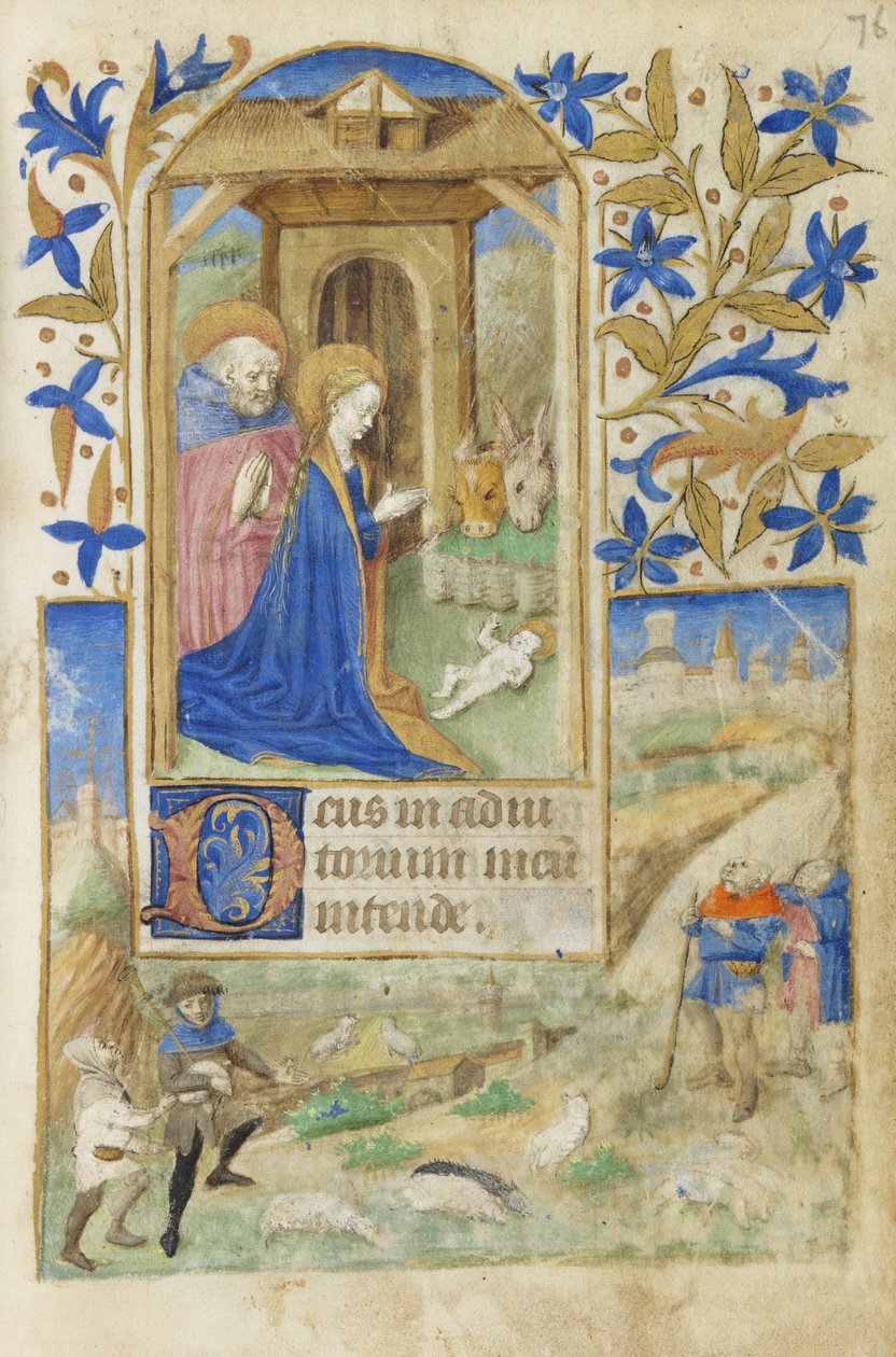 MS 39-1950 f.76r The Nativity, 1464 (guldsilver & färgat bläck på pergament) av French School
