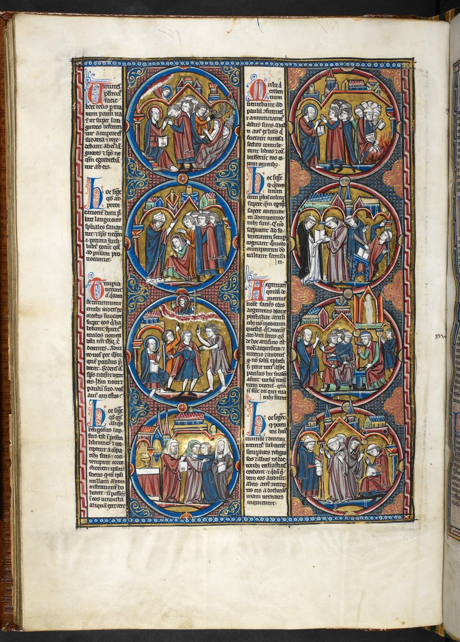 FRÖKEN. Harley 1527, f.80v, miniatyrer från Bible moralisée (vellum) av French School