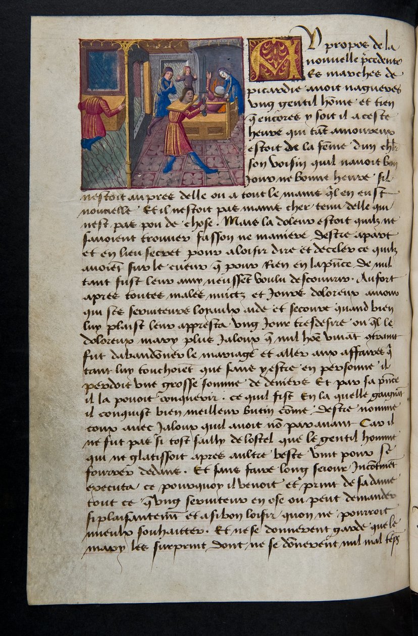 MS Hunter 252 155v sida från Hundred New News, c.1461-62 av French School