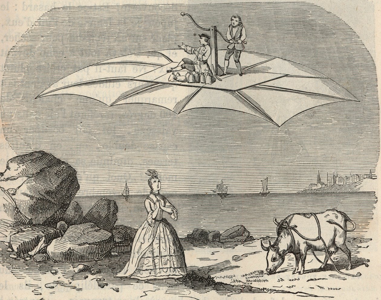 Machine (Glider) av Samuel Musgrave (1732-1780) Gravyr i "" Vetenskaper till allas förfogande - Populär fysik och kemi"" av Alexis Clerc - Slutet av 1800-talet - Privat samling av French School