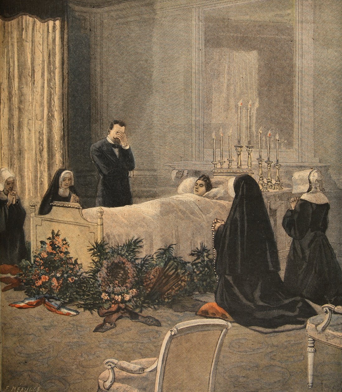 Madame Carnot på sin dödsbädd, illustration från Le Petit Journal: Supplement illustre, 16 oktober 1898 av French School