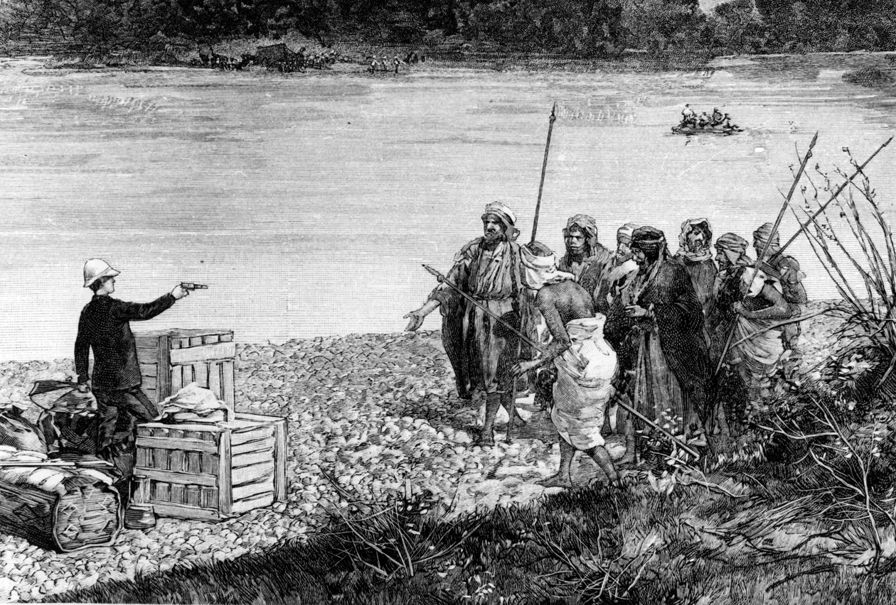 Madame Dieulafoy attackerad av plundrande araber, ca 1880-99 av French School