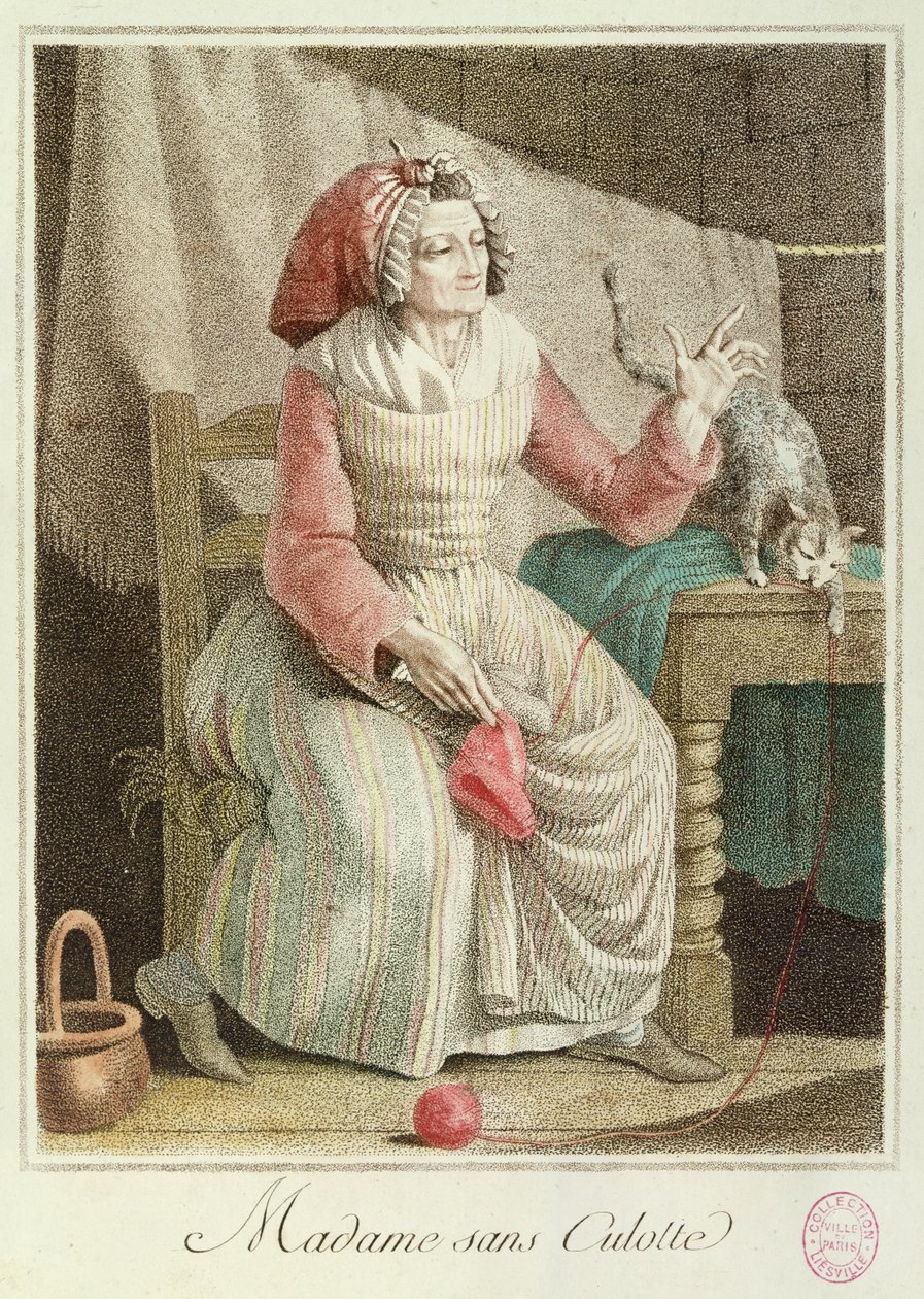 Madame Sans-Culotte, 1792 (färggravyr) av French School