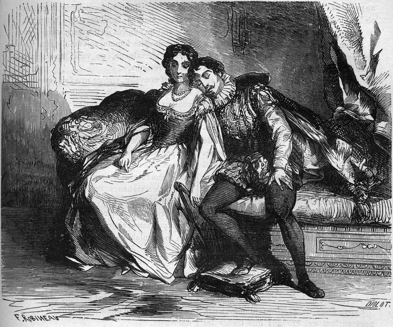 Madame de Sauve, som agerar för drottning Catherine de Medicis, förförde kung Henrik av Navarra (1553-1610). Gravyr i "Prostitutionens och utsvävningens historia bland alla världens folk från antiken till våra dagar" av Dr Th. -F. Debray. 1879. av French School