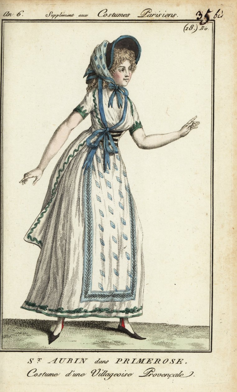 Madame de St. Aubin i kostym som Primerose. av French School