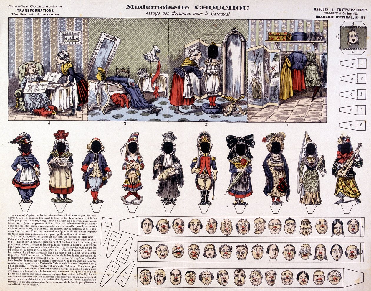 Mademoiselle Chouchou - Prova kostymer för karneval: förvandlingar. 1800-talet. av French School