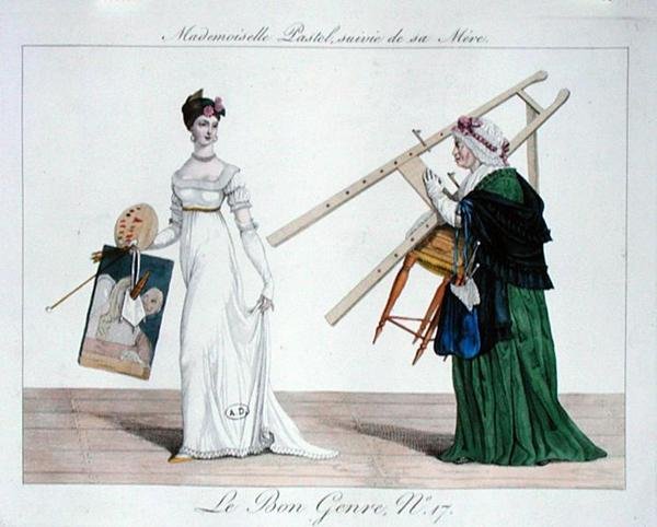 Mademoiselle Pastel följt av hennes mor, tallrik 17 från 