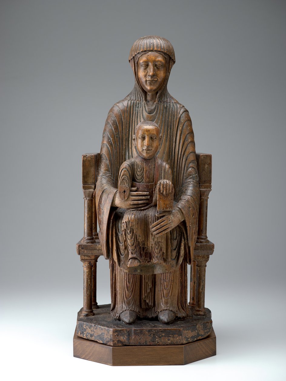 Madonna och barn i majestät, ca 1150-1200 (trä, spår av polykrom) av French School