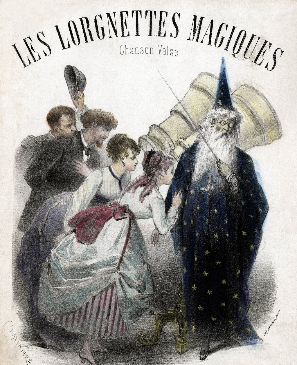 Magiska lorgnettes, sång för populär vals. Litografi av French School