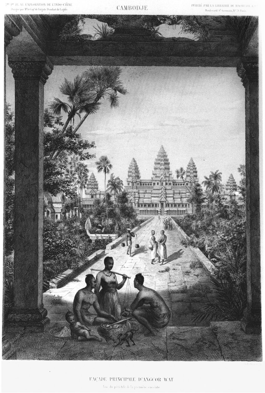 Huvudfasaden av Angkor Wat, illustration från Atlas du voyage d