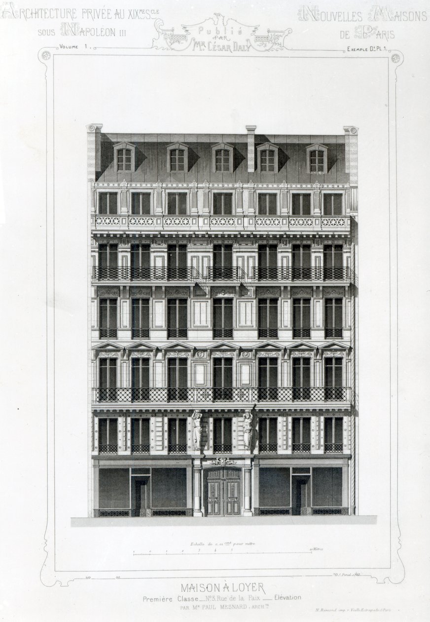 Hus att hyra, nr 3 Rue de la Paix, Paris; Privat arkitektur på C19th av French School