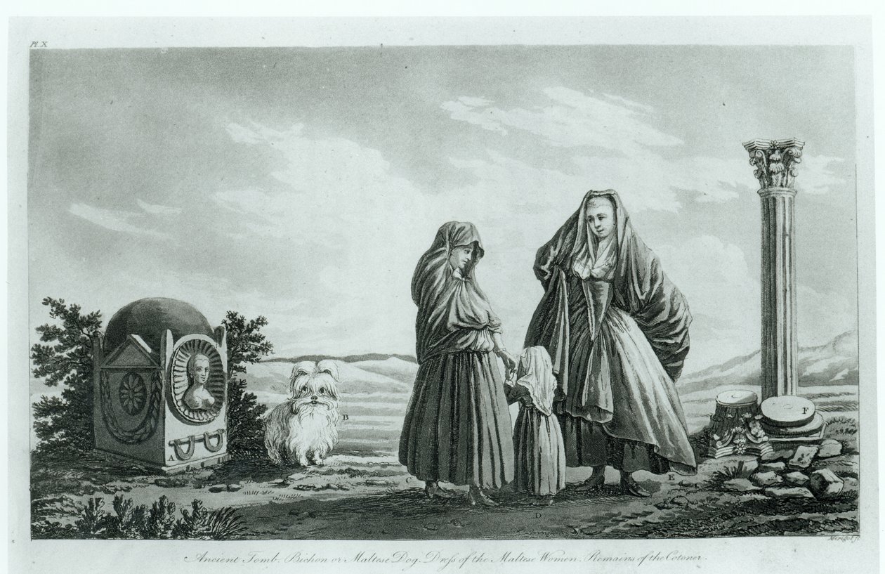 Maltesiska kvinnor, från det antika och moderna Malta av Pierre Marie Louis de Boisgelin de Kerdu, publicerad 1805 av French School
