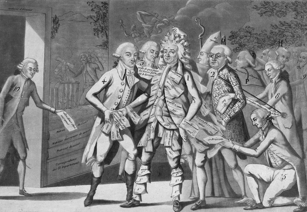 Man in assignates:... grupp av deputerade som söker en Brissoter” (Jacques Pierre Brissot de Warville 1754-1793) Anonym. Skriva ut. 1791 av French School