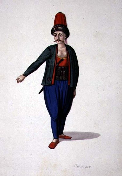 Man med en dolk, ottomansk period, tredje kvartalet av 1700-talet (akvarell på papper) av French School