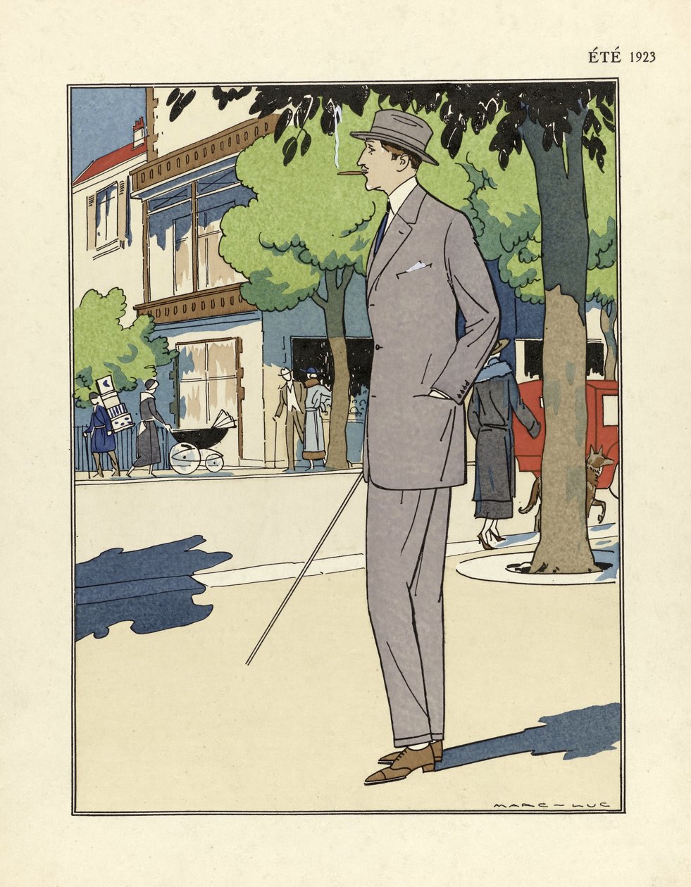 Mans kostym, av Marc-Luc, publ. 1923 (pochoir tryck) av French School