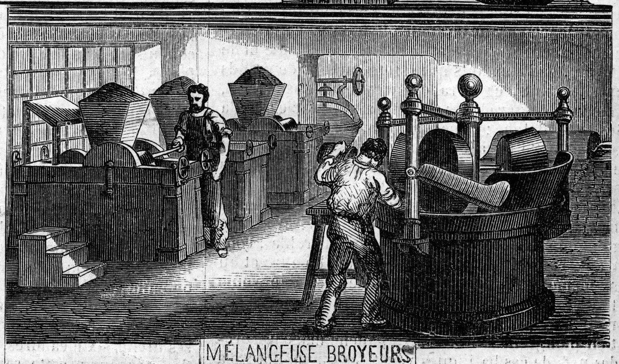 Tillverkning av choklad: melange och malningsmaskiner. Usine de M. Masson, Paris av French School