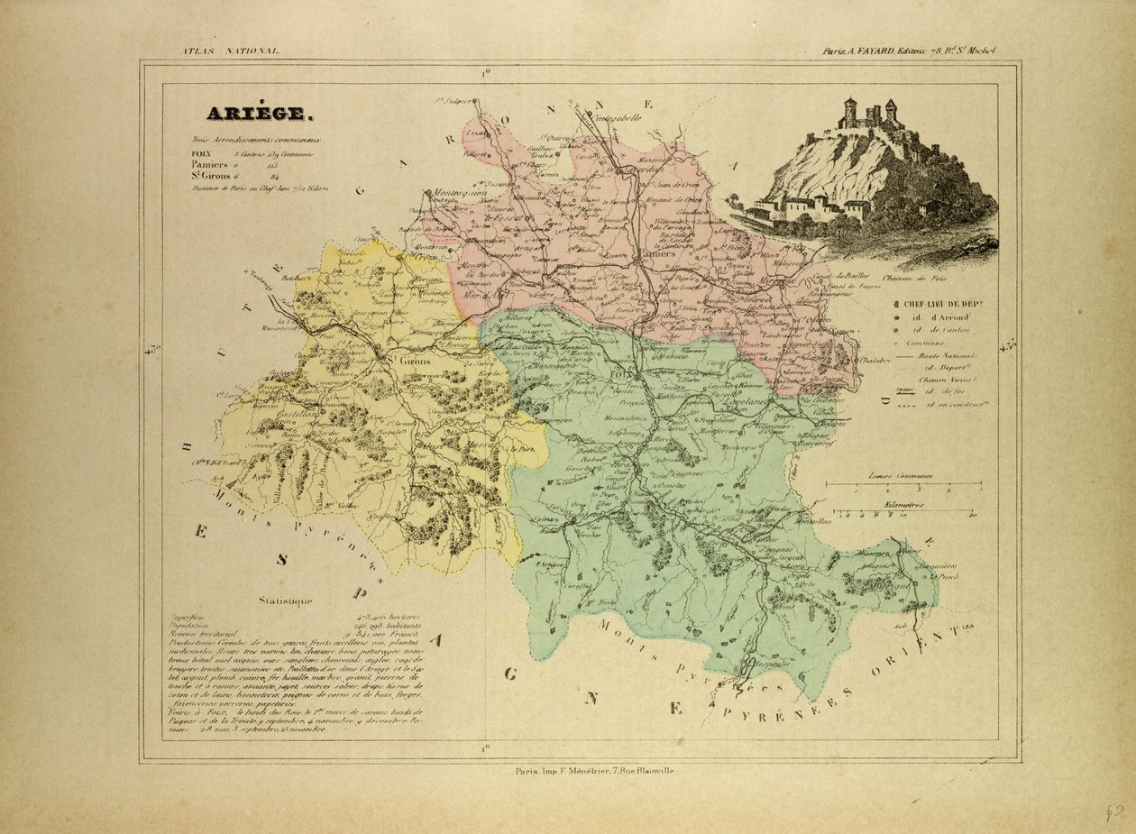 Karta över Ariège, Frankrike av French School