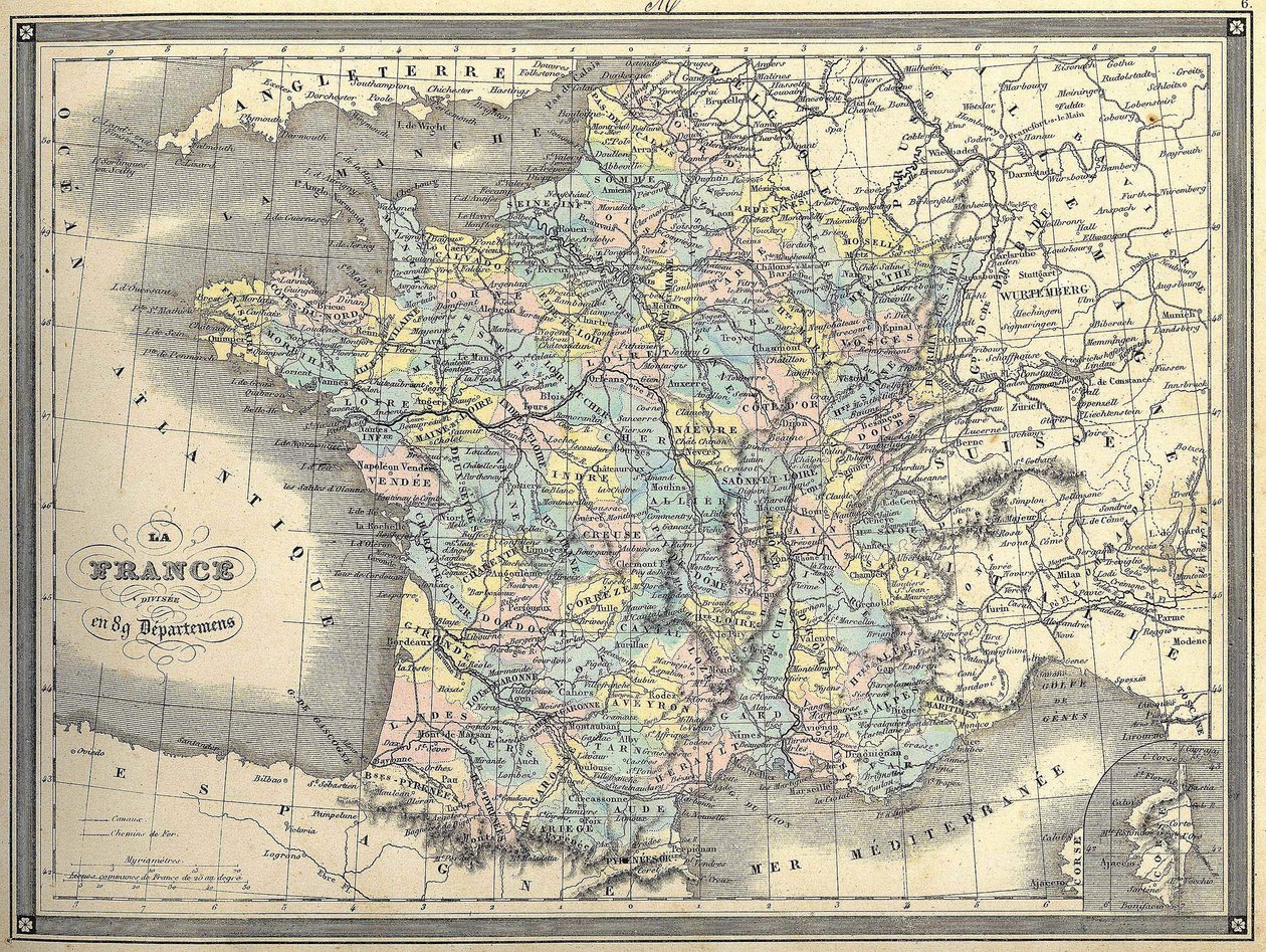 Karta över Frankrike - i "" Atlas universel"" av Vuillemin, ca. 1851 av French School