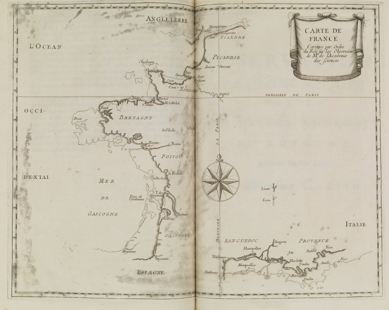 Karta över Frankrike, ca 1693 (tryck) av French School