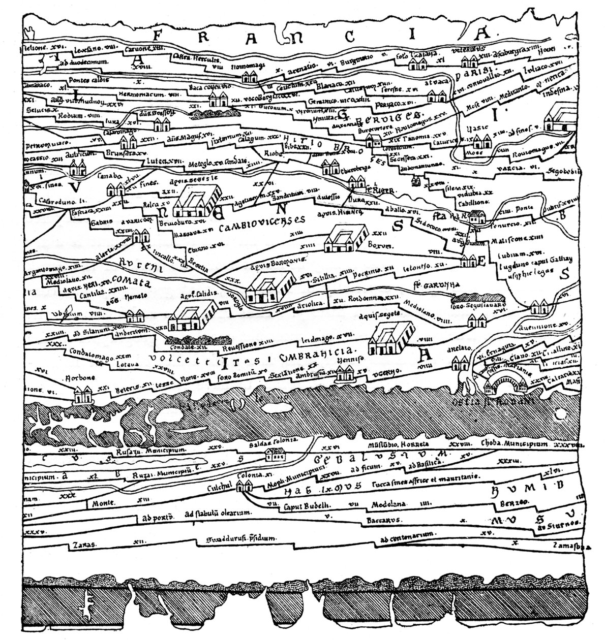 Karta över Gallien - fragment av French School