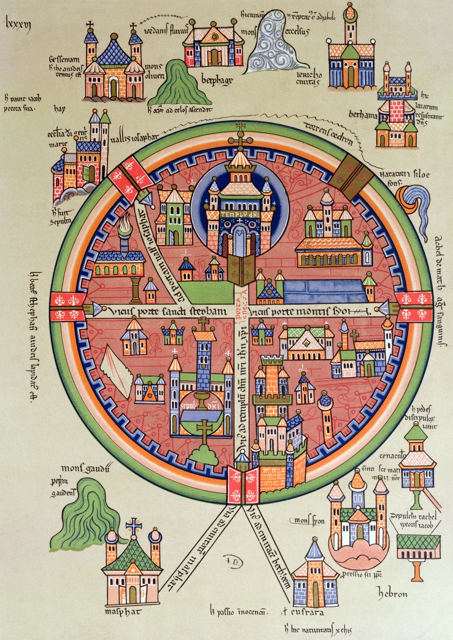 Karta över Jerusalem och Palestina, inklusive de heliga platserna och Salomos tempel av French School