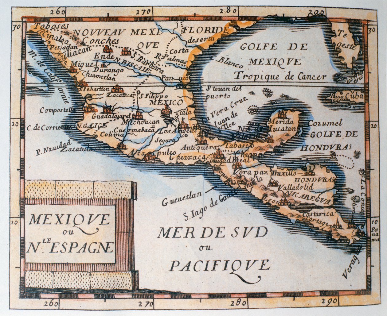Karta över Mexiko eller Nya Spanien, 1625 av French School