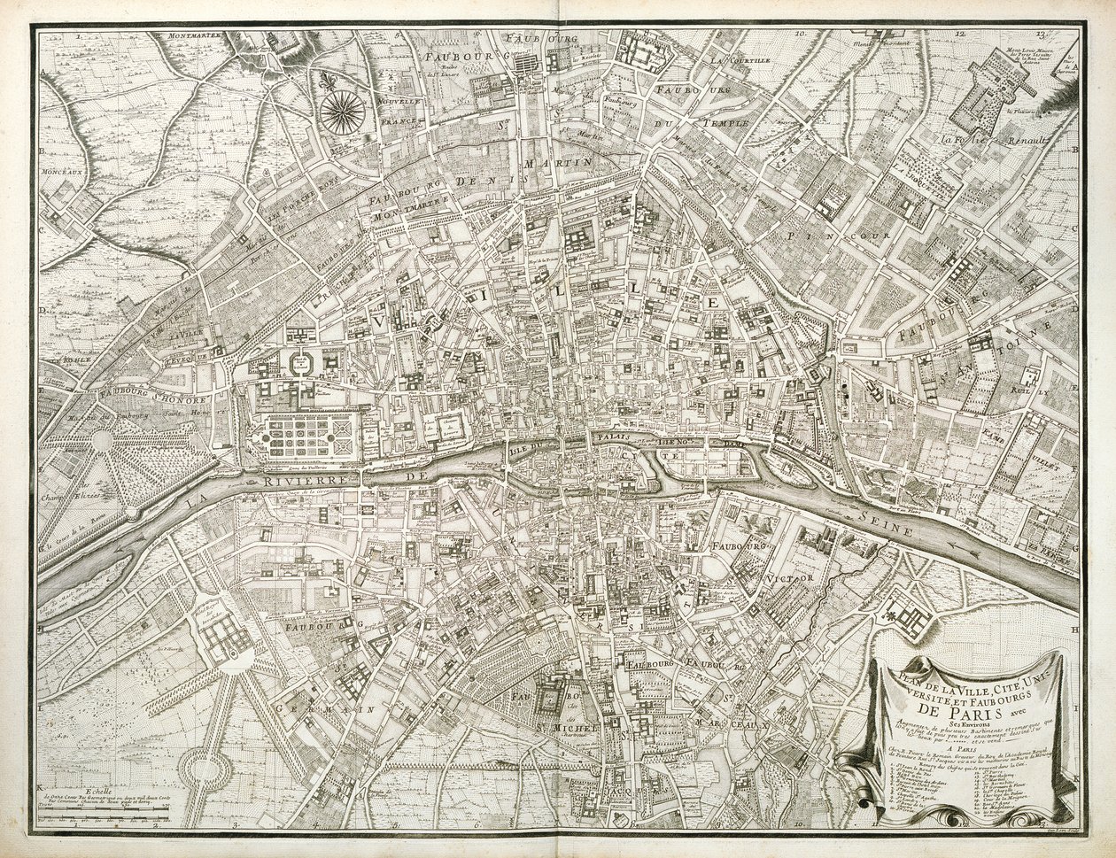 Karta över Paris, från The Atlas of Paris av Jean de la Caille, 1714 av French School