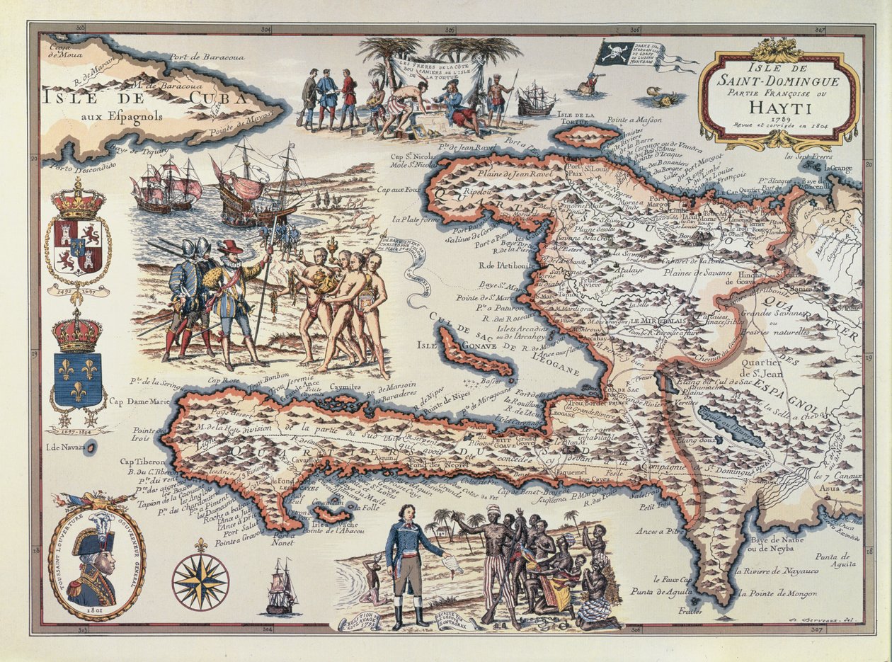 Karta över ön Haiti, 1789 av French School