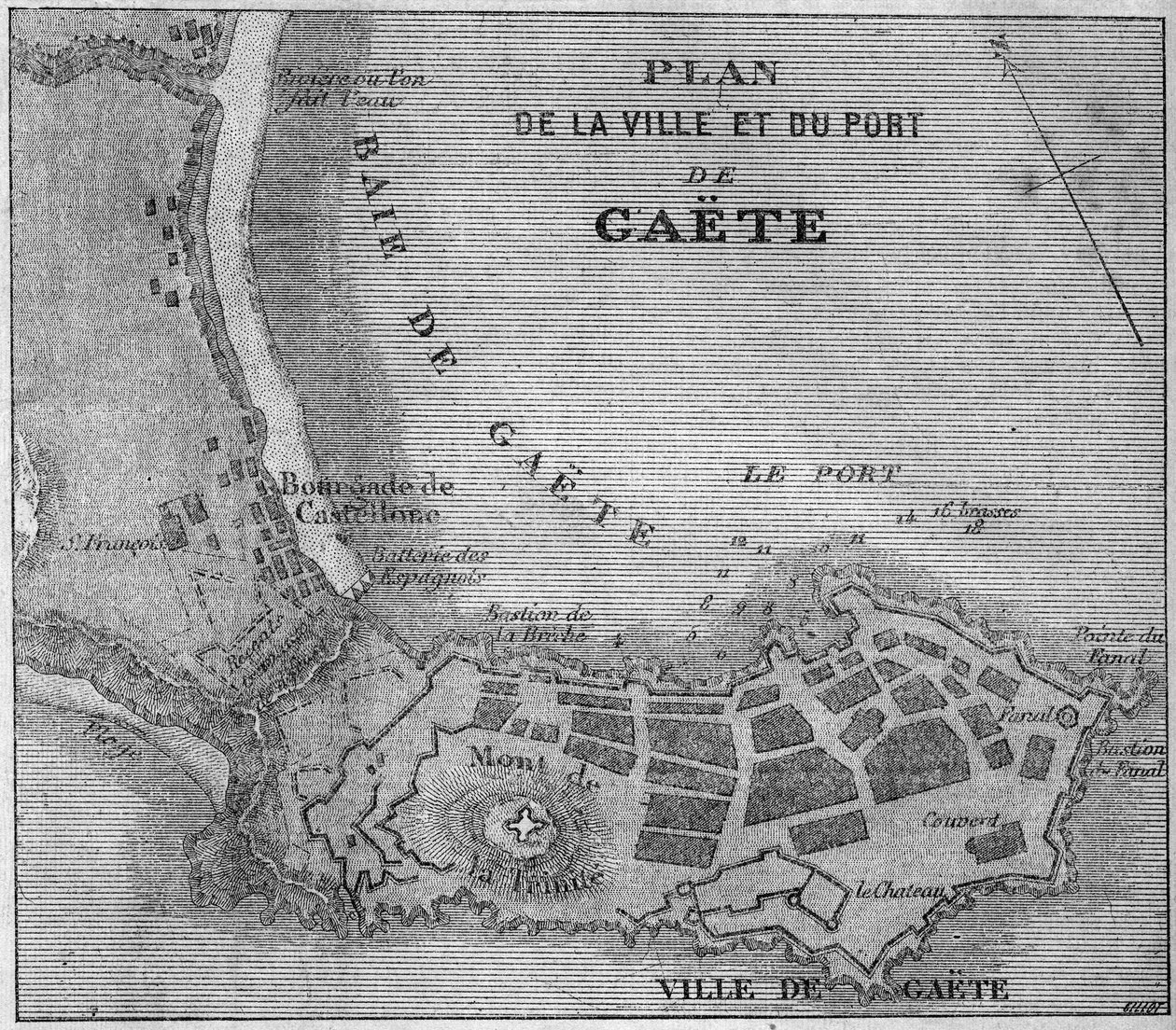 Karta över staden och hamnen i Gaete (Gaeta), Italien av French School