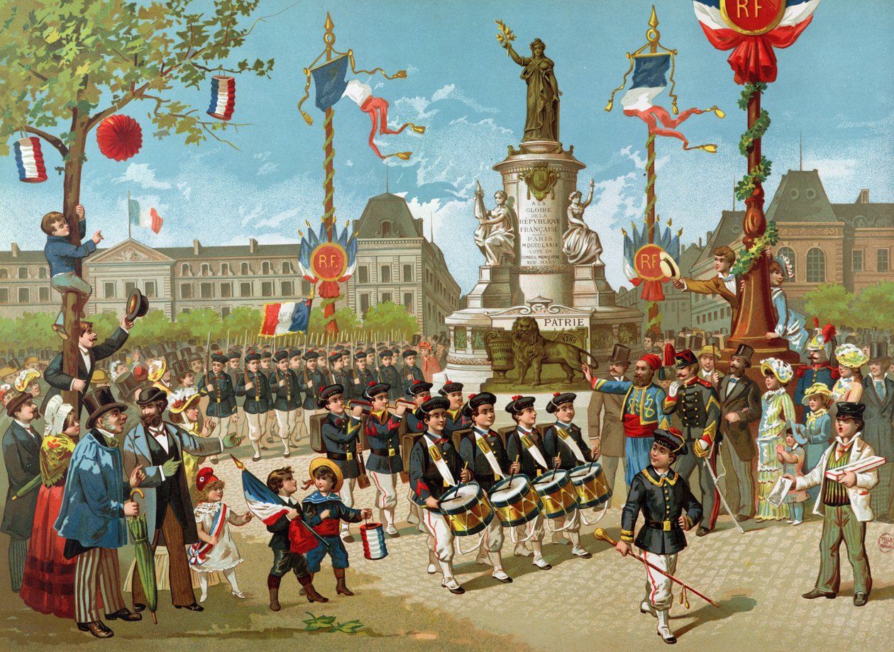 Marsch av skolbataljoner den 14 juli 1883 på Place de la Republique av French School