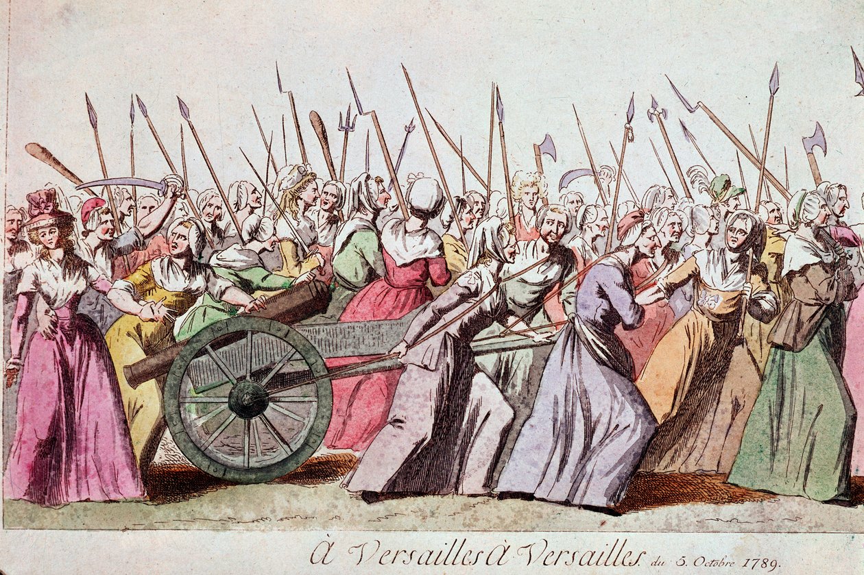 March of the Women on Versailles, Paris, 5 oktober 1789 (gravyr) av French School