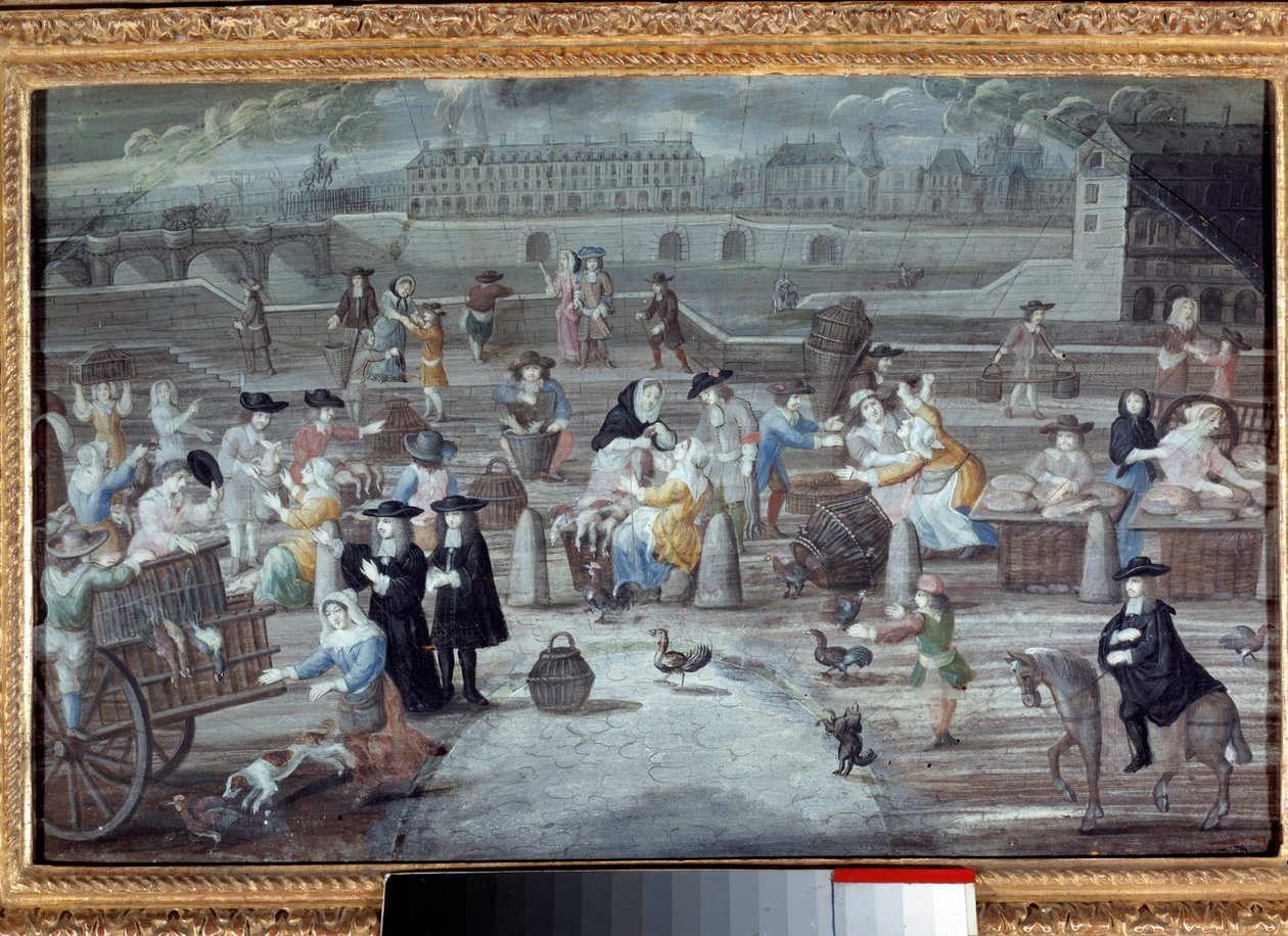 Fjäderfä- och brödmarsch, quai des Grands Augustins i Paris 1660. Anonym fransk målning av French School