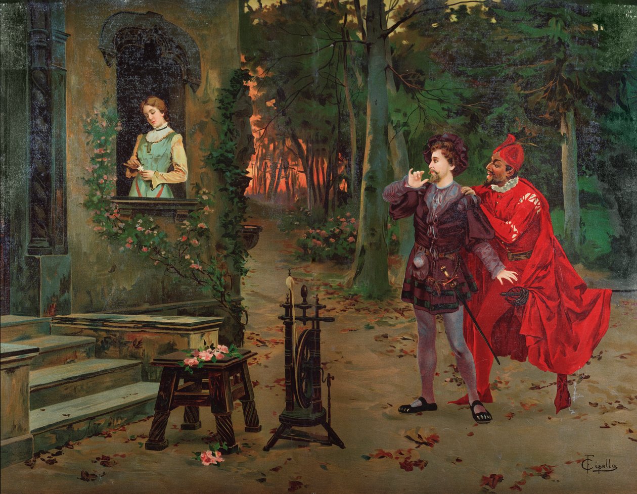 Marguerite, Faust och Mephisto Scen från Faust av Charles Gounod (1818-1893). omkring 1900. av French School