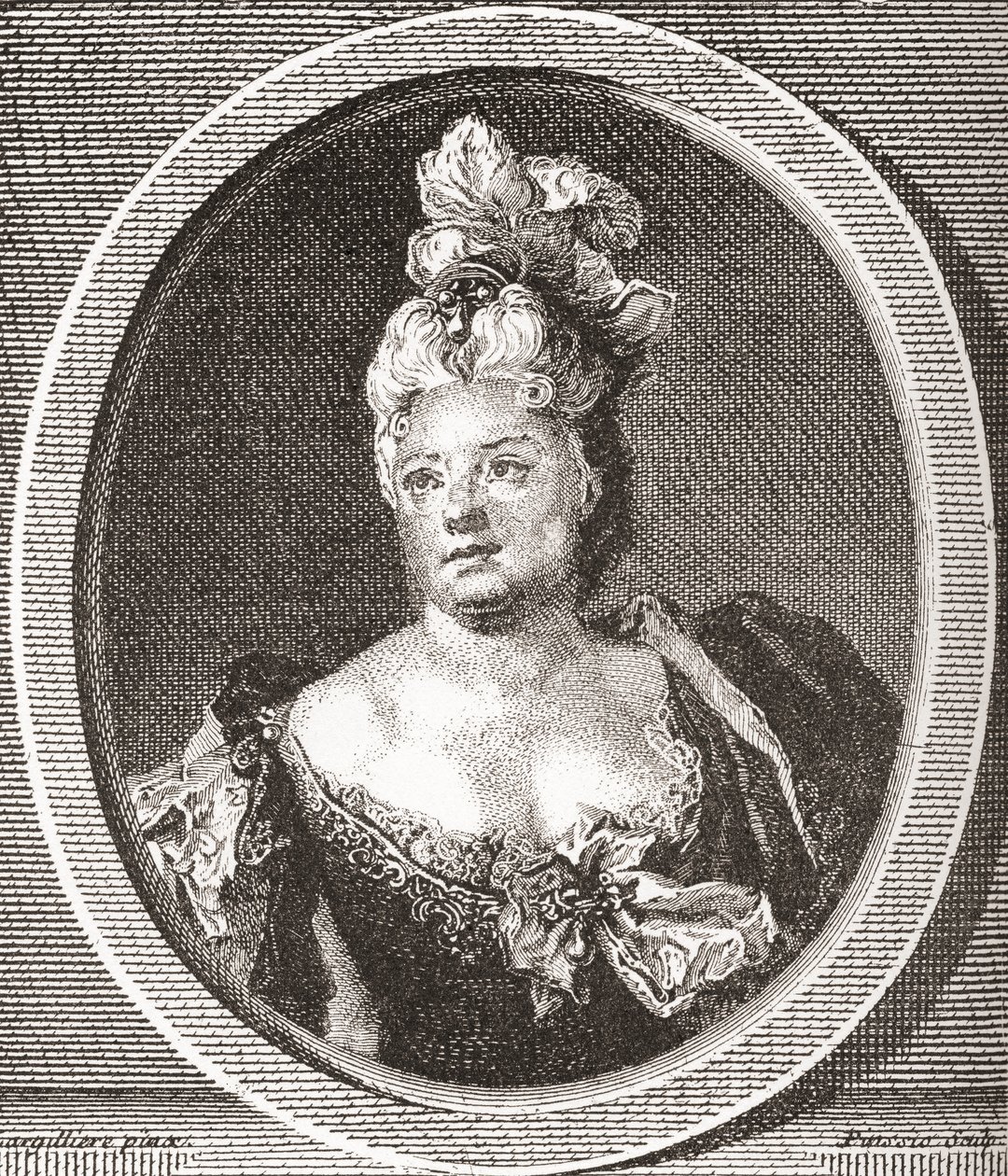 Marianne Duclos de Chateauneuf, 1664 - 1747. Fransk skådespelerska. Från Les Heures Libres publicerad 1908. av French School
