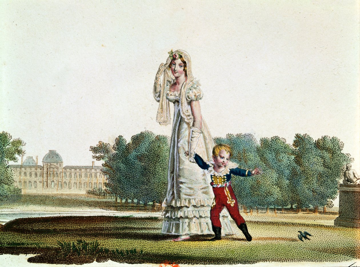 Marie Louise (1791-1847) och kungen av Rom (1811-32) framför Tuilerierna av French School
