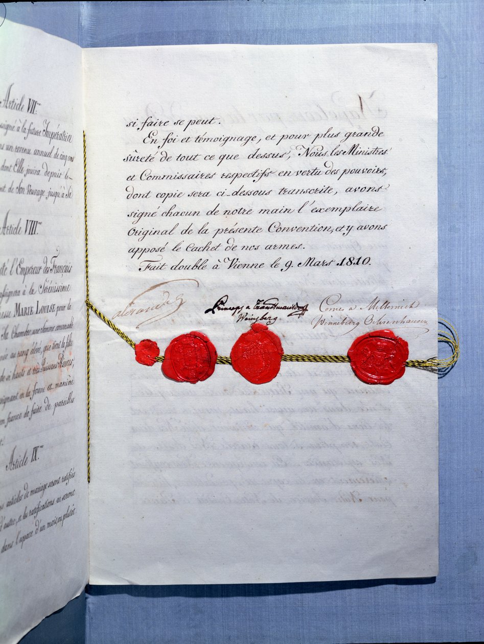 Äktenskapskontrakt mellan kejsar Napoleon Bonaparte (1769-1821) och Marie-Louise (1791-1847) Wien, 9 mars 1810 av French School