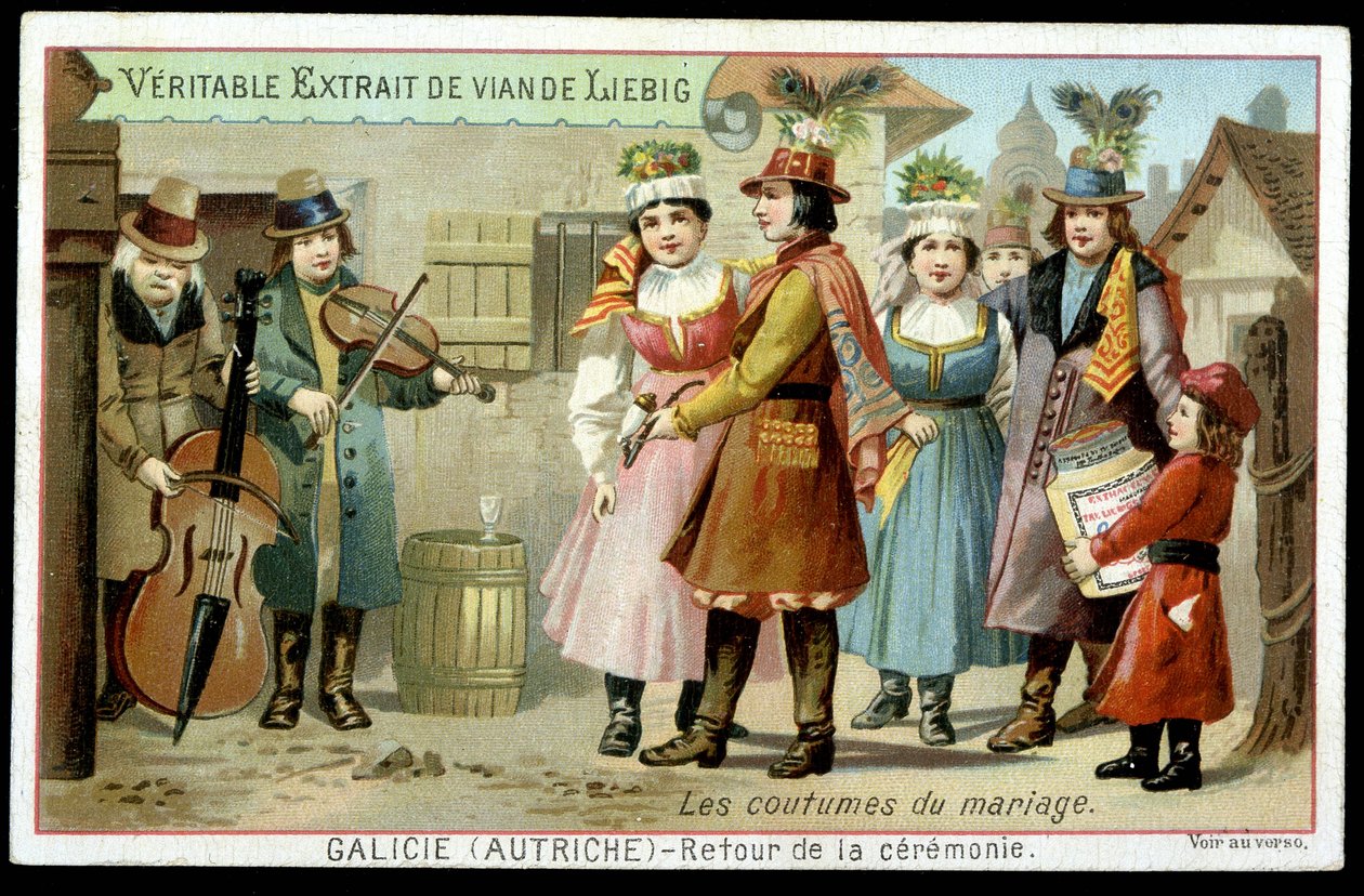 Äktenskapssed: återlämnande av ceremonin i Galicien, Österrike - chromo. Liebig, v. 1895 av French School